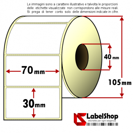 Rotolo da 1800 etichette adesive mm 70x30 vellum 1 pista anima 40