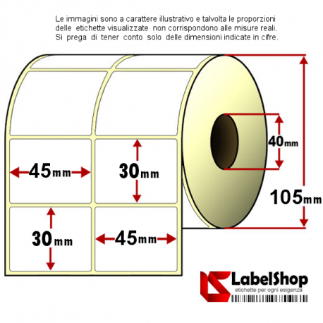 Rotolo da 3600 etichette adesive mm 45x30 vellum 2 piste anima 40