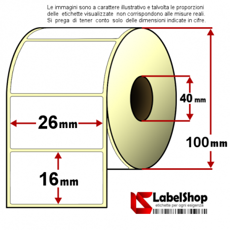 Rotolo da 3000 etichette adesive mm 26x16 vellum 1 pista anima 40