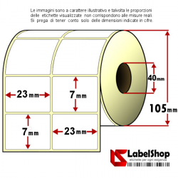 Rotolo da 12000 etichette adesive mm 23x7 Termiche 2 piste anima 40