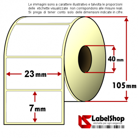 Rotolo da 6000 etichette adesive mm 23x7 Termiche 1 pista anima 40