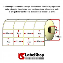 Rotolo da 24000 etichette adesive mm 23x7 Vellum 4 piste anima 40