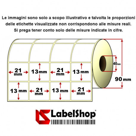 Rotolo da 14000 etichette adesive mm 21x13 Vellum 4 piste anima 40